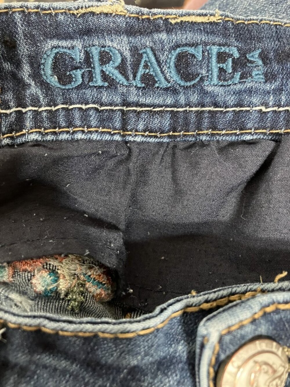 GRACE Women's Embroidered Floral Skinny Jeans Size 27 Mid Rise Stretch Denim Y2K - Picture 10 of 13